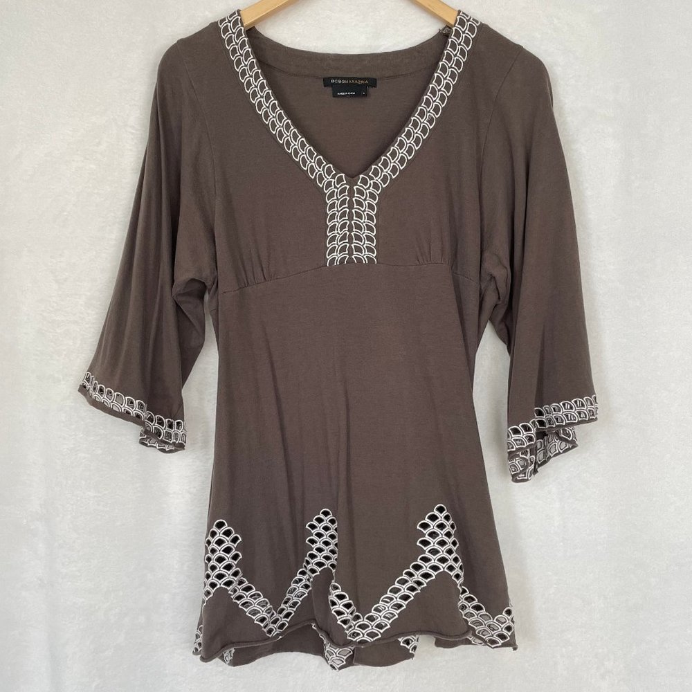 BCBGMaxAzria Top with Eyelet Butterfly Sleeves & Hem